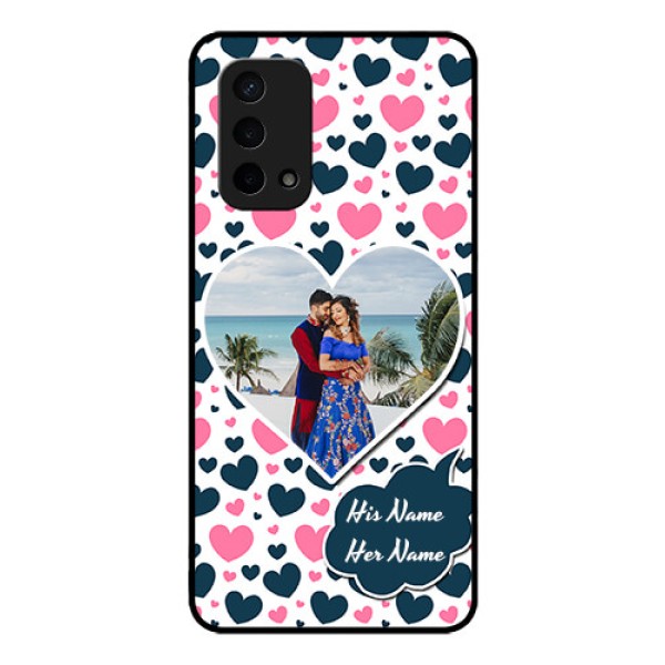 Oppo A74 5G Custom Glass Phone Case - Pink & Blue Heart Design