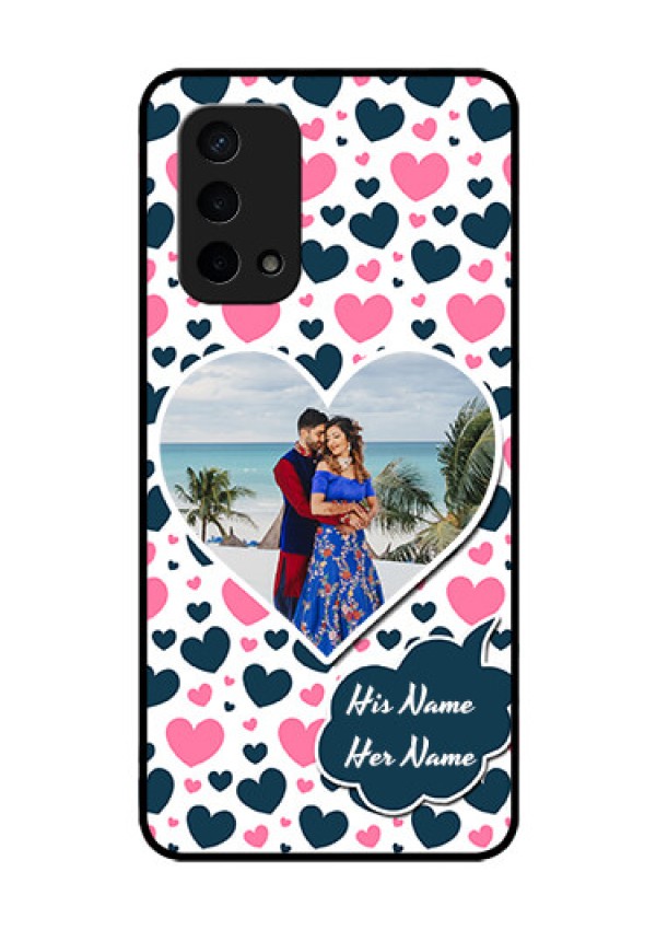 Oppo A74 5G Custom Glass Phone Case - Pink & Blue Heart Design