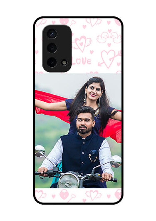 Oppo A74 5G Custom Glass Mobile Case - Pink Flying Heart Design