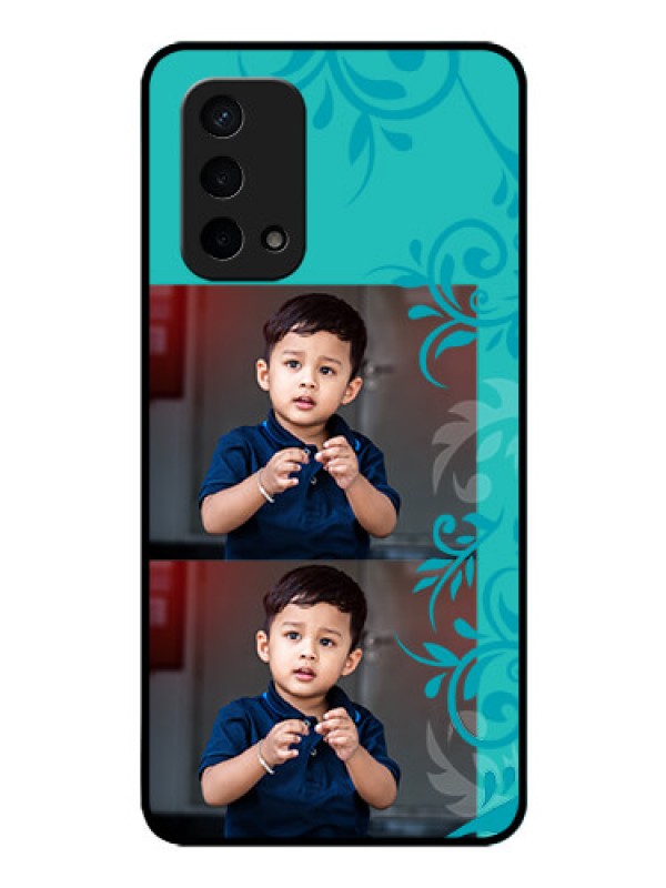 Custom Oppo A74 5G Personalized Glass Phone Case - with Photo and Green Floral Design