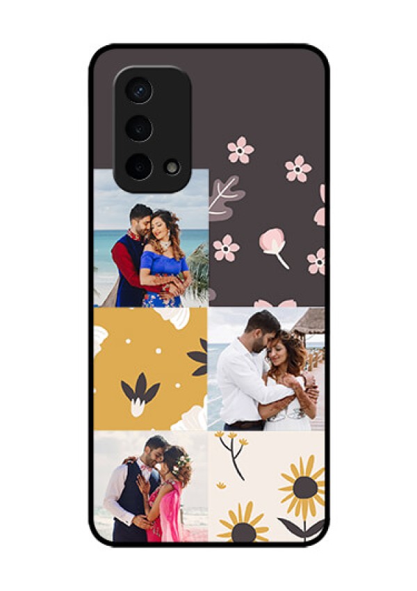 Oppo A74 5G Photo Printing on Glass Case - 3 Images with Floral Design