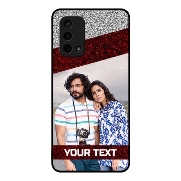 Oppo A74 5G Personalized Glass Phone Case - Image Holder with Glitter Strip Design