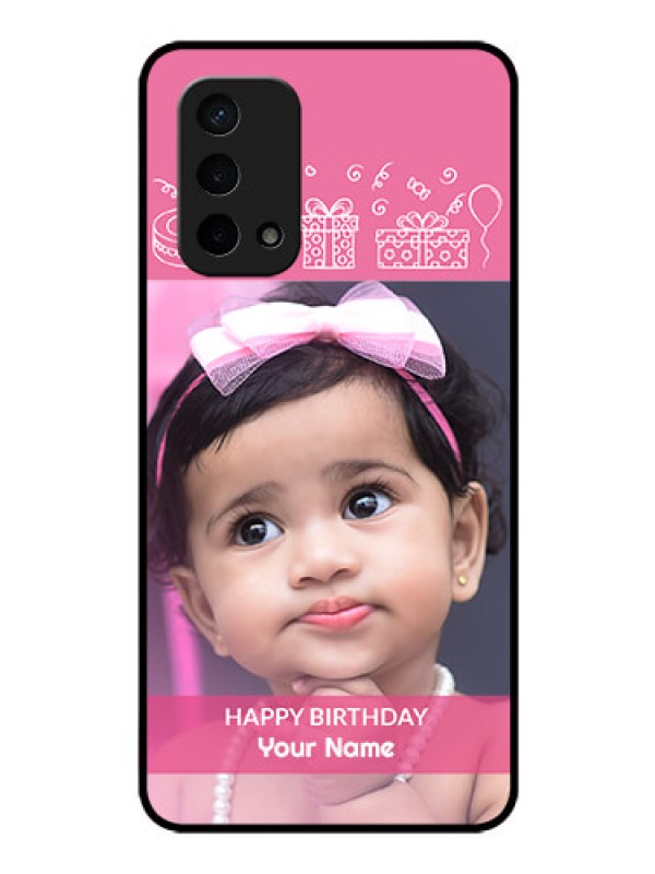 Custom Oppo A74 5G Photo Printing on Glass Case - with Birthday Line Art Design