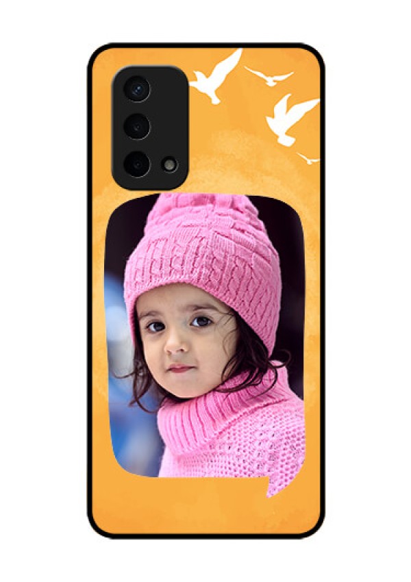 Oppo A74 5G Personalized Glass Phone Case - Water Color Design with Bird Icons