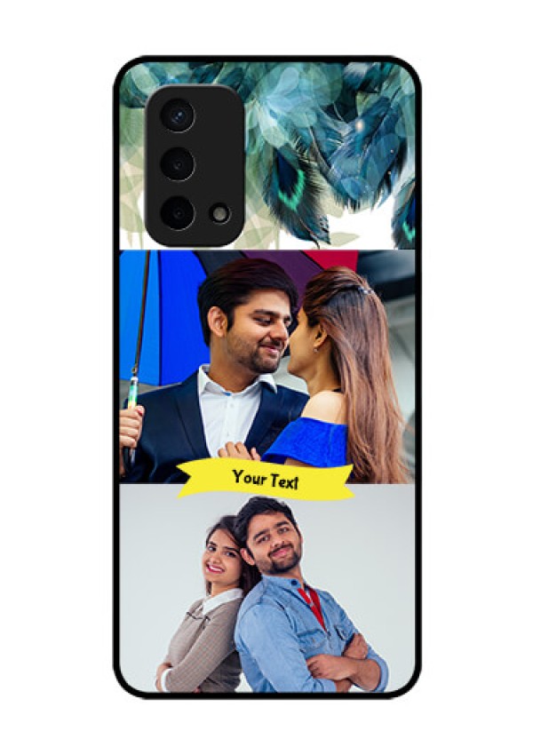 Oppo A74 5G Personalized Glass Phone Case - Image with Boho Peacock Feather Design