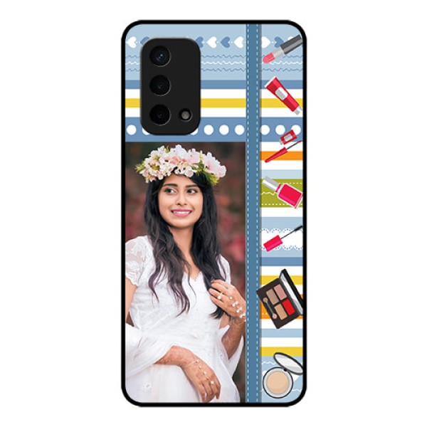 Oppo A74 5G Personalized Glass Phone Case - Makeup Icons Design