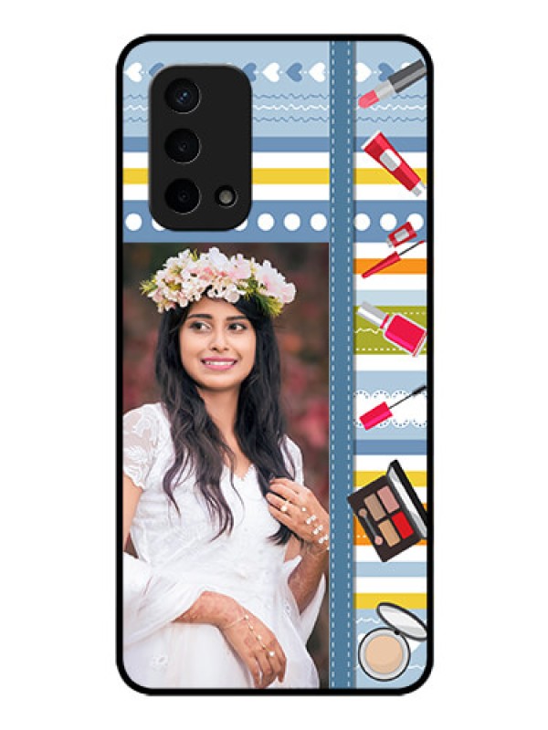 Custom Oppo A74 5G Personalized Glass Phone Case - Makeup Icons Design