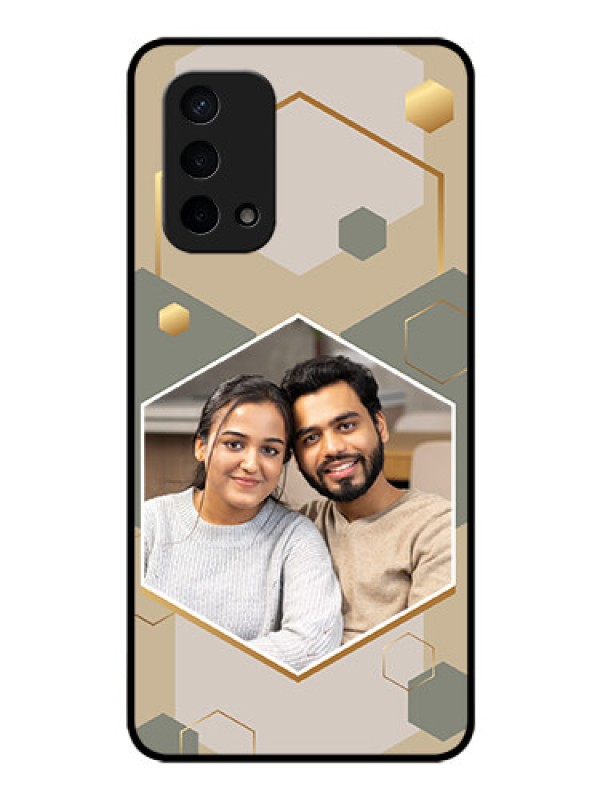 Custom Oppo A74 5G Photo Printing on Glass Case - Stylish Hexagon Pattern Design