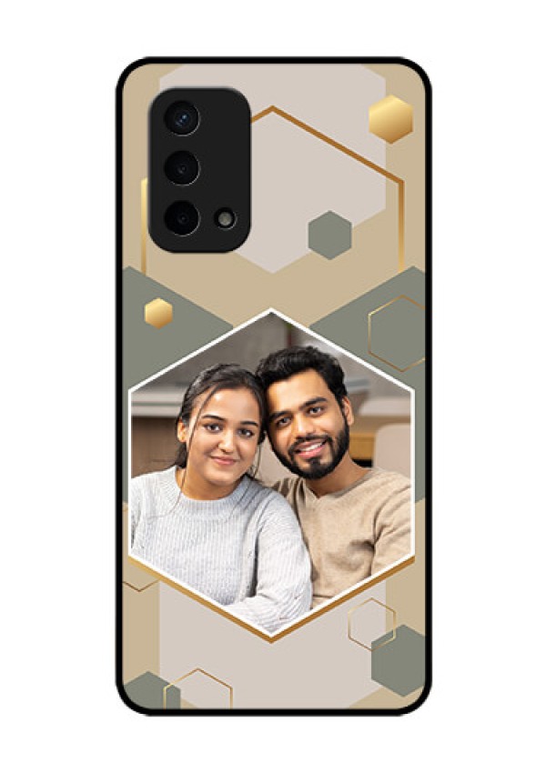 Oppo A74 5G Photo Printing on Glass Case - Stylish Hexagon Pattern Design