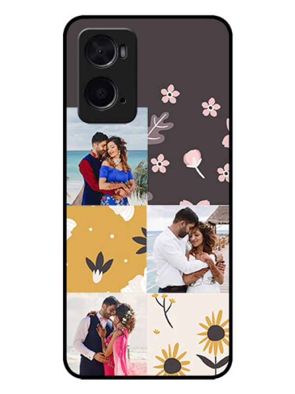Custom Oppo A76 Photo Printing on Glass Case - 3 Images with Floral Design