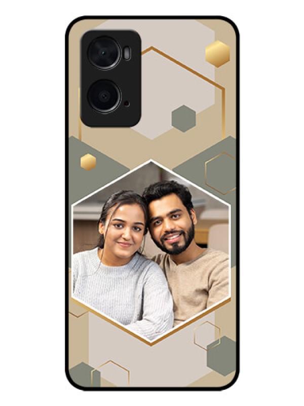Custom Oppo A76 Photo Printing on Glass Case - Stylish Hexagon Pattern Design