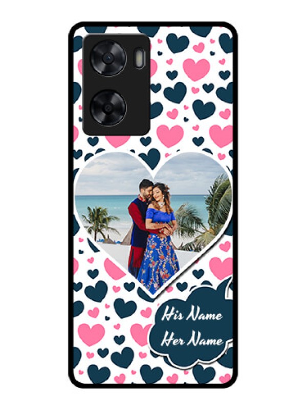 Custom Oppo A77 4G Custom Glass Phone Case - Pink & Blue Heart Design
