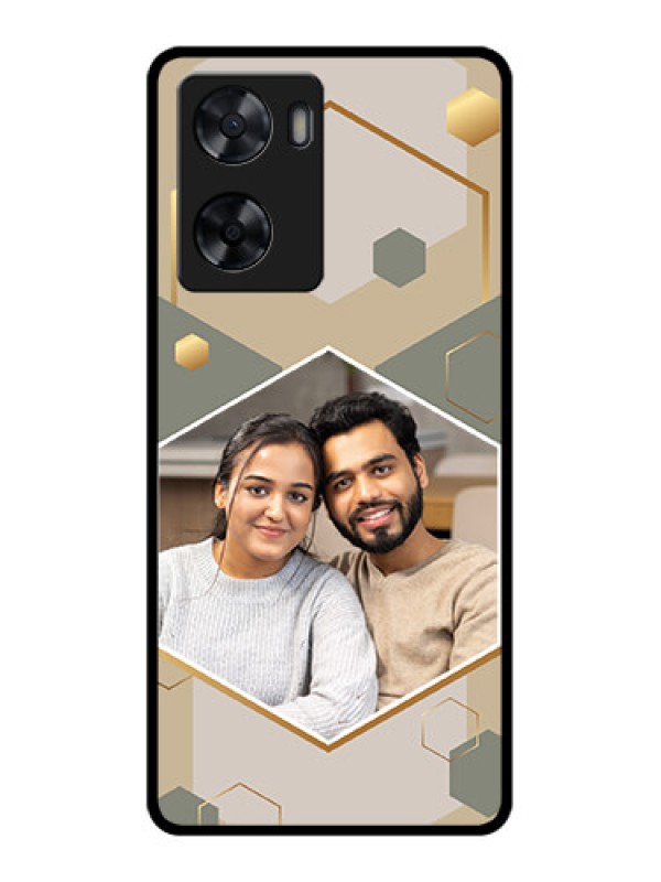 Custom Oppo A77 4G Photo Printing on Glass Case - Stylish Hexagon Pattern Design
