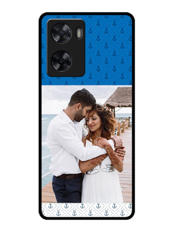 Custom Oppo A77s Photo Printing on Glass Case - Blue Anchors Design