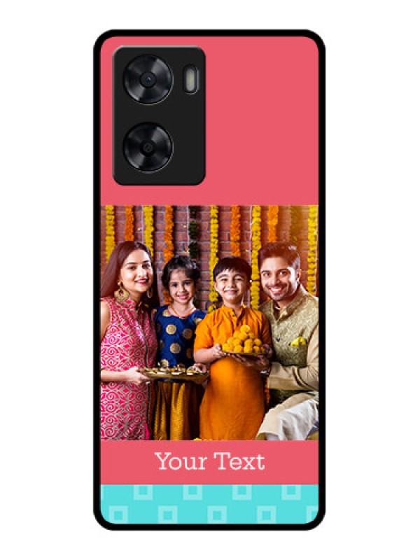 Custom Oppo A77s Personalized Glass Phone Case - Peach & Blue Color Design