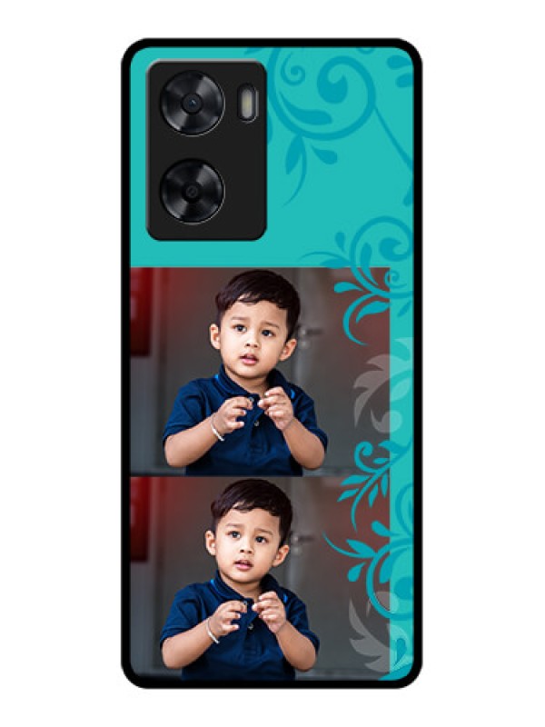 Custom Oppo A77s Personalized Glass Phone Case - with Photo and Green Floral Design