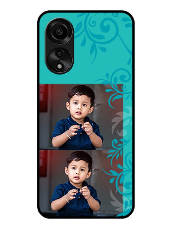 Custom Oppo A78 4G Personalized Glass Phone Case - with Photo and Green Floral Design