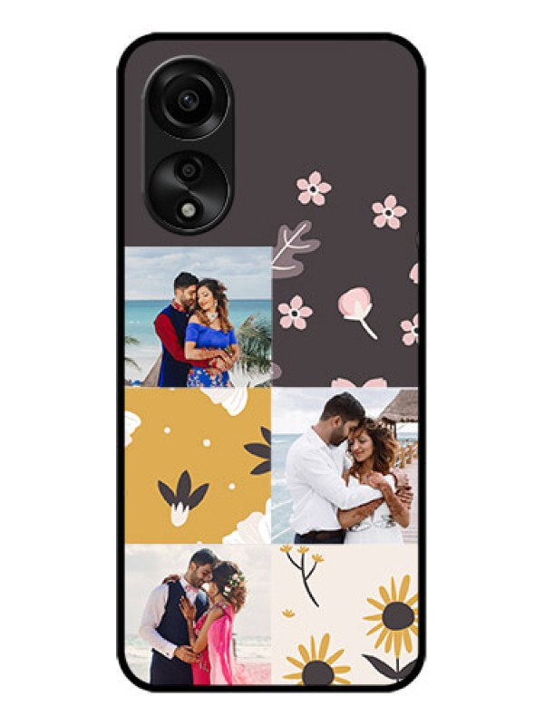 Custom Oppo A78 4G Photo Printing on Glass Case - 3 Images with Floral Design