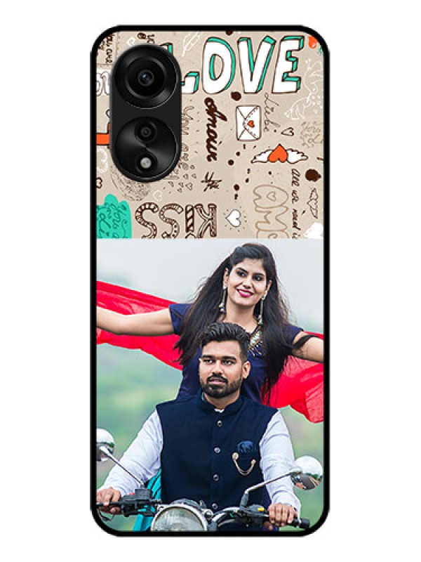 Custom Oppo A78 4G Custom Glass Phone Case - Love Doodle Pattern