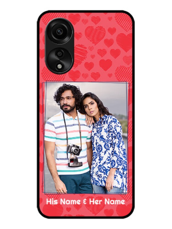 Custom Oppo A78 4G Photo Printing on Glass Case - with Red Heart Symbols Design
