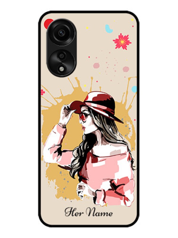Custom Oppo A78 4G Photo Printing on Glass Case - Women with pink hat Design