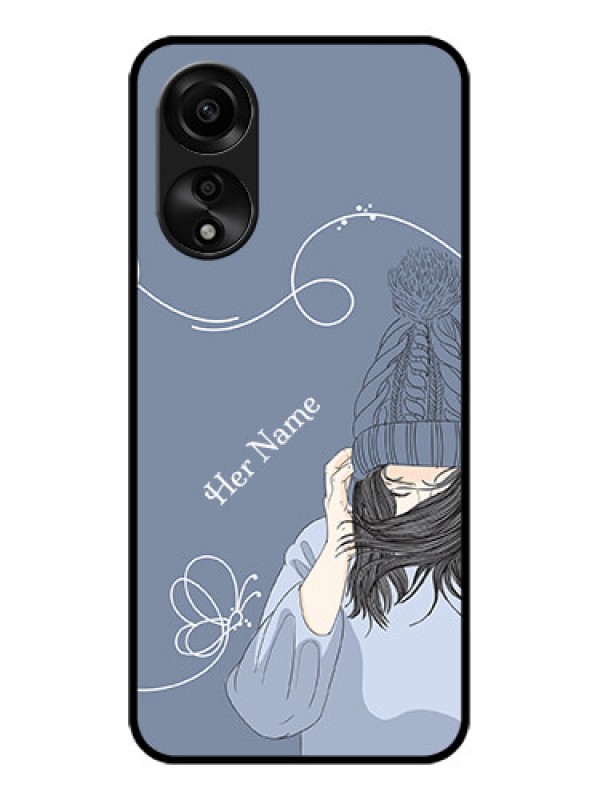 Custom Oppo A78 4G Custom Glass Mobile Case - Girl in winter outfit Design