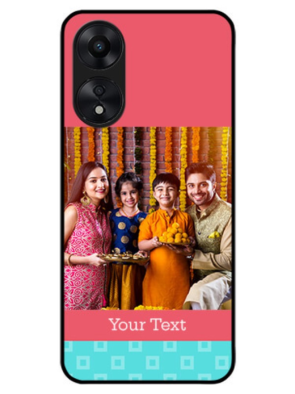 Custom Oppo A78 5G Personalized Glass Phone Case - Peach & Blue Color Design