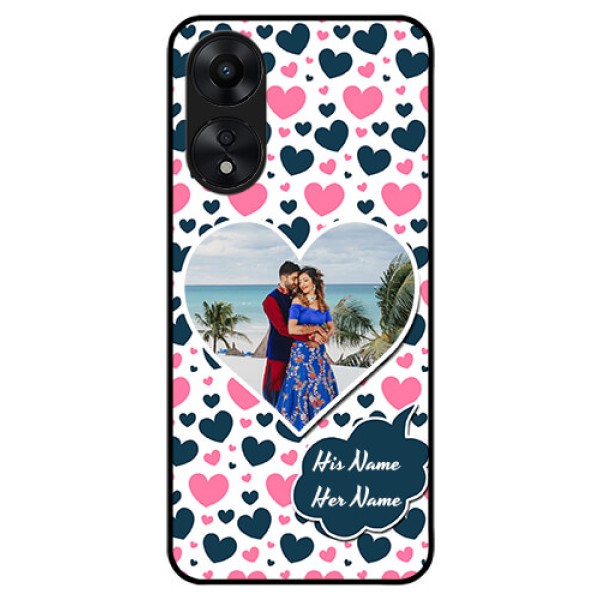 Oppo A78 5G Custom Glass Phone Case - Pink & Blue Heart Design