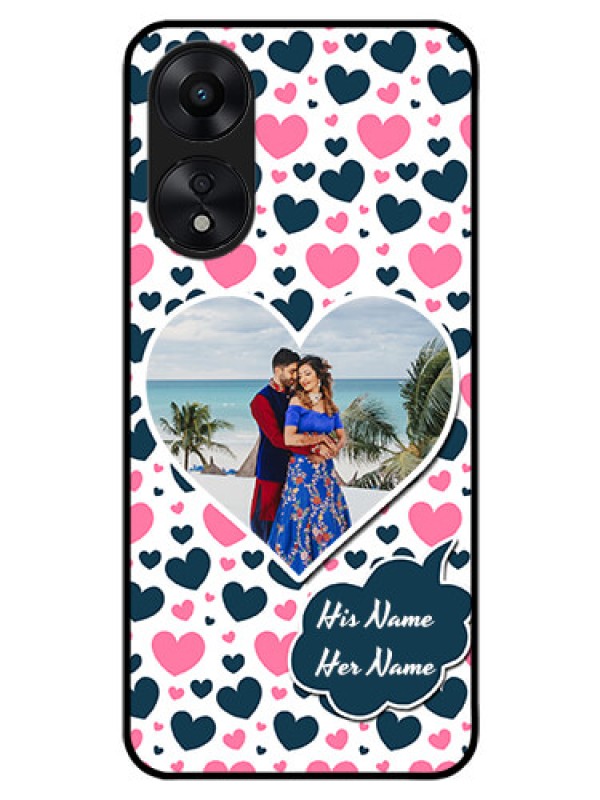 Custom Oppo A78 5G Custom Glass Phone Case - Pink & Blue Heart Design