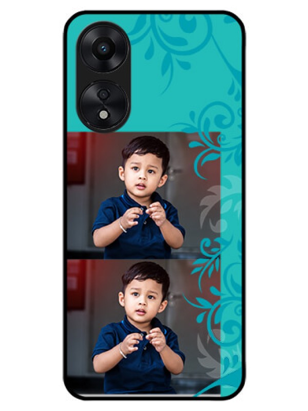 Custom Oppo A78 5G Personalized Glass Phone Case - with Photo and Green Floral Design