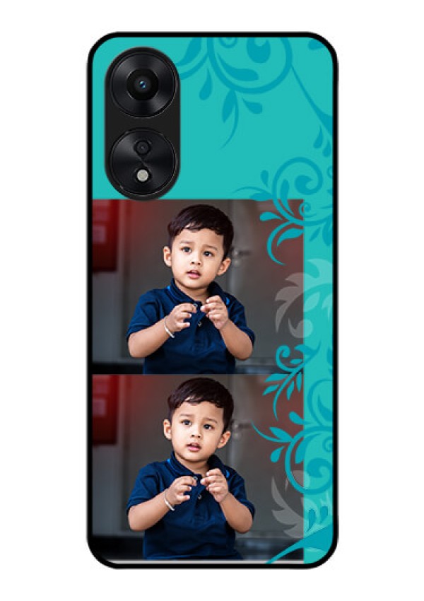 Oppo A78 5G Personalized Glass Phone Case - with Photo and Green Floral Design