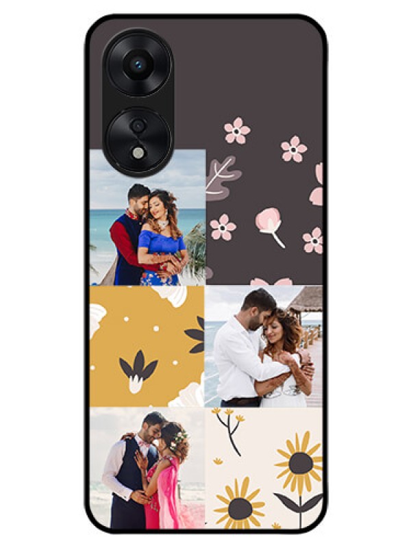 Custom Oppo A78 5G Photo Printing on Glass Case - 3 Images with Floral Design