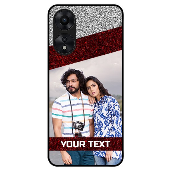 Oppo A78 5G Personalized Glass Phone Case - Image Holder with Glitter Strip Design