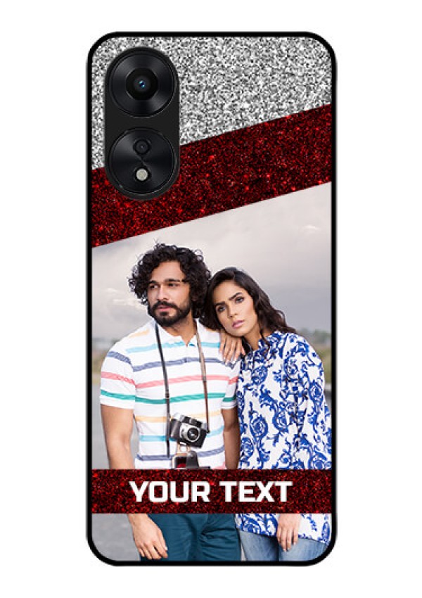 Oppo A78 5G Personalized Glass Phone Case - Image Holder with Glitter Strip Design
