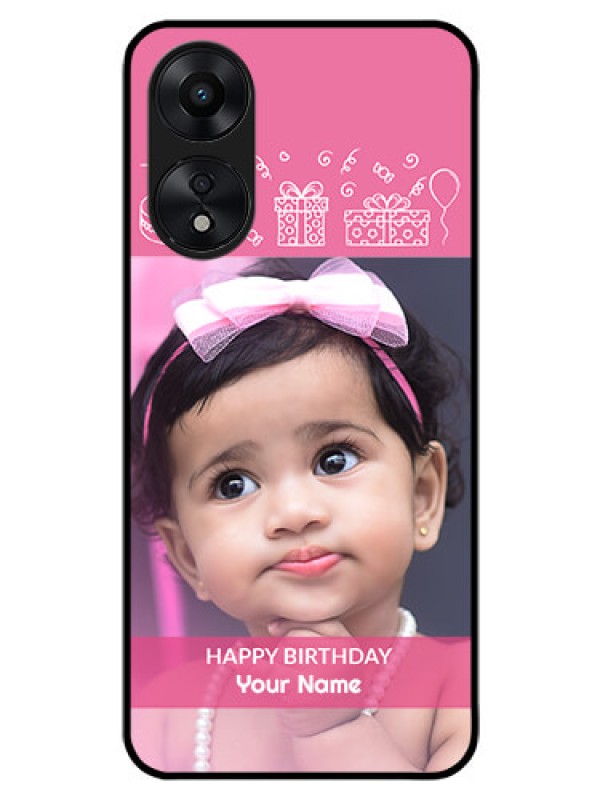 Custom Oppo A78 5G Photo Printing on Glass Case - with Birthday Line Art Design