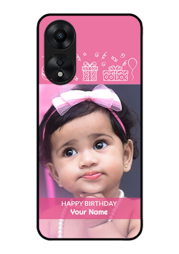 Oppo A78 5G Photo Printing on Glass Case - with Birthday Line Art Design