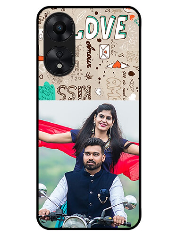 Custom Oppo A78 5G Custom Glass Phone Case - Love Doodle Pattern