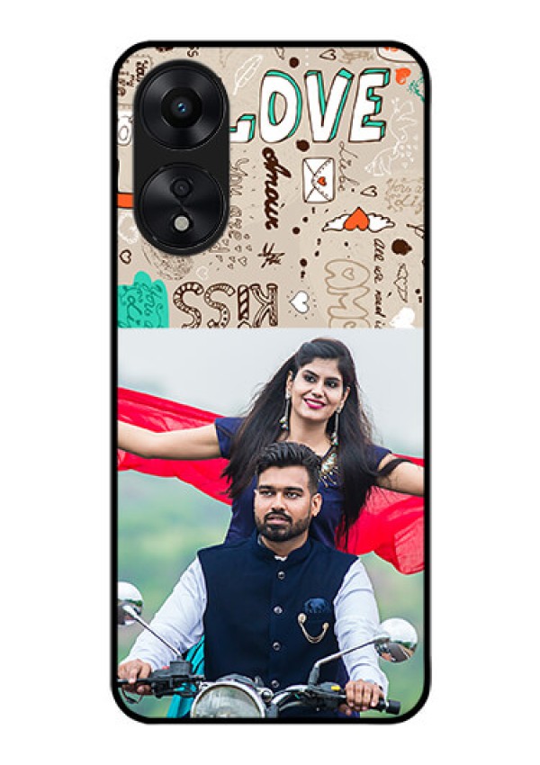 Oppo A78 5G Custom Glass Phone Case - Love Doodle Pattern