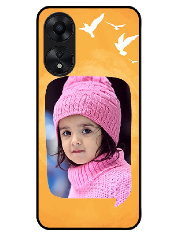 Custom Oppo A78 5G Personalized Glass Phone Case - Water Color Design with Bird Icons