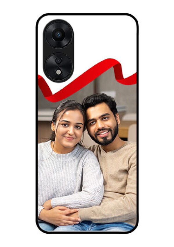 Oppo A78 5G Photo Printing on Glass Case - Red Ribbon Frame Design