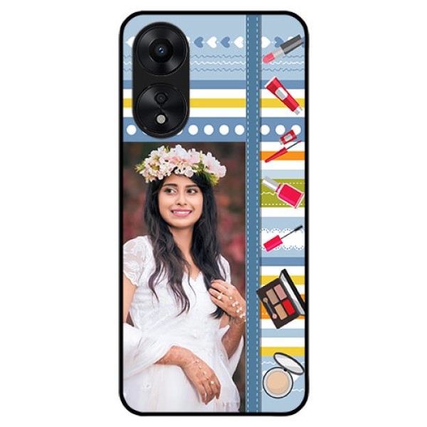 Oppo A78 5G Personalized Glass Phone Case - Makeup Icons Design