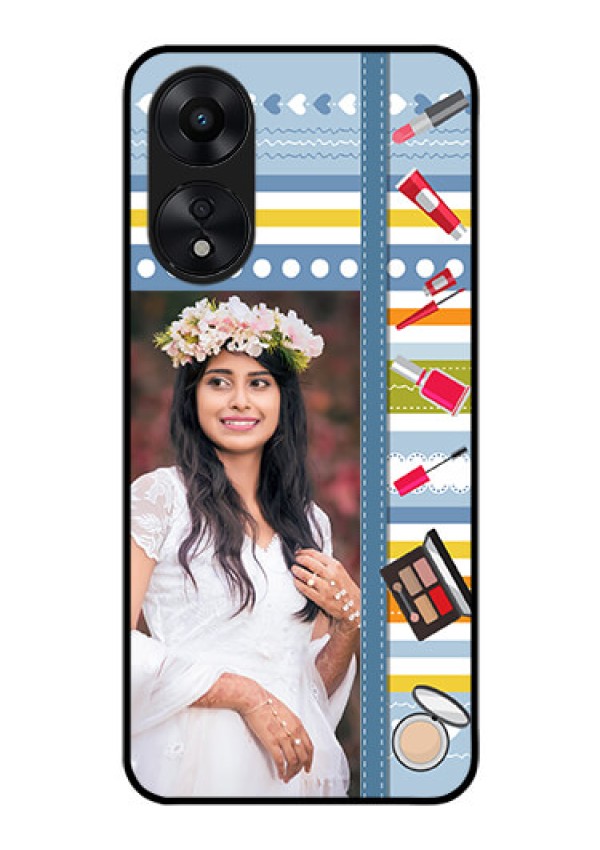 Oppo A78 5G Personalized Glass Phone Case - Makeup Icons Design