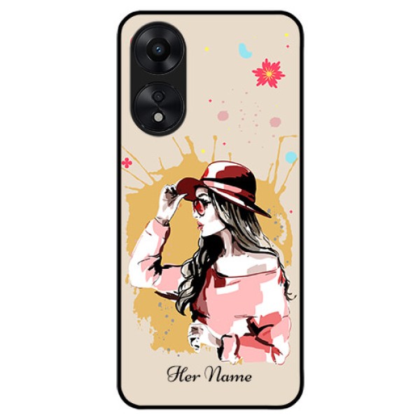 Oppo A78 5G Photo Printing on Glass Case - Women with pink hat Design Oppo A78 5G Photo Printing on Glass Case - Women with pink hat Design