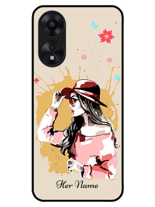 Custom Oppo A78 5G Photo Printing on Glass Case - Women with pink hat Design