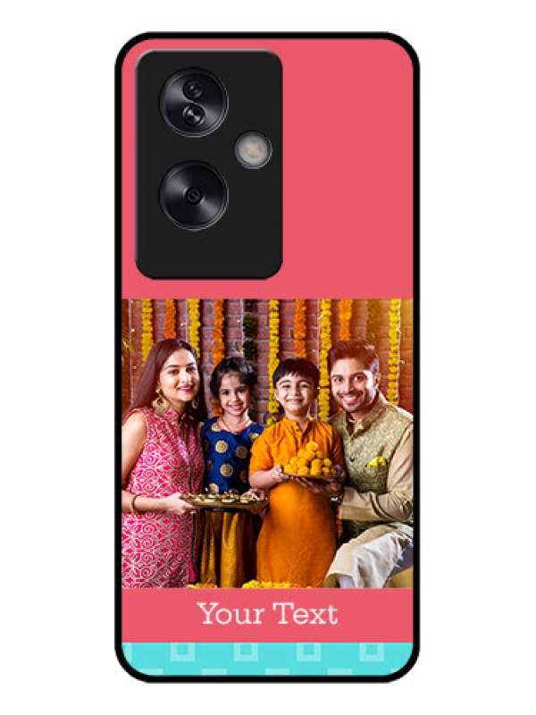 Custom Oppo A79 5G Custom Glass Phone Case - Peach & Blue Color Design