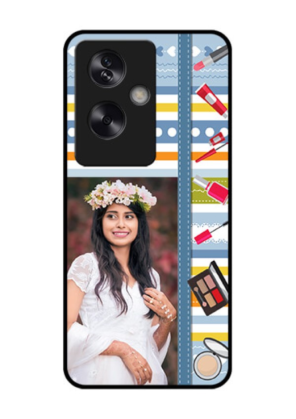 Oppo A79 5G Custom Glass Phone Case - Makeup Icons Design