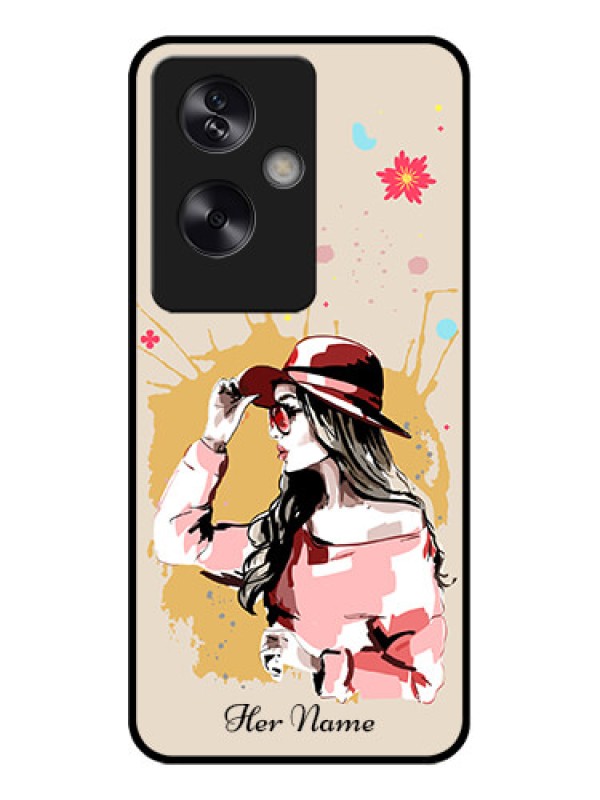 Custom Oppo A79 5G Custom Glass Phone Case - Women With Pink Hat Design