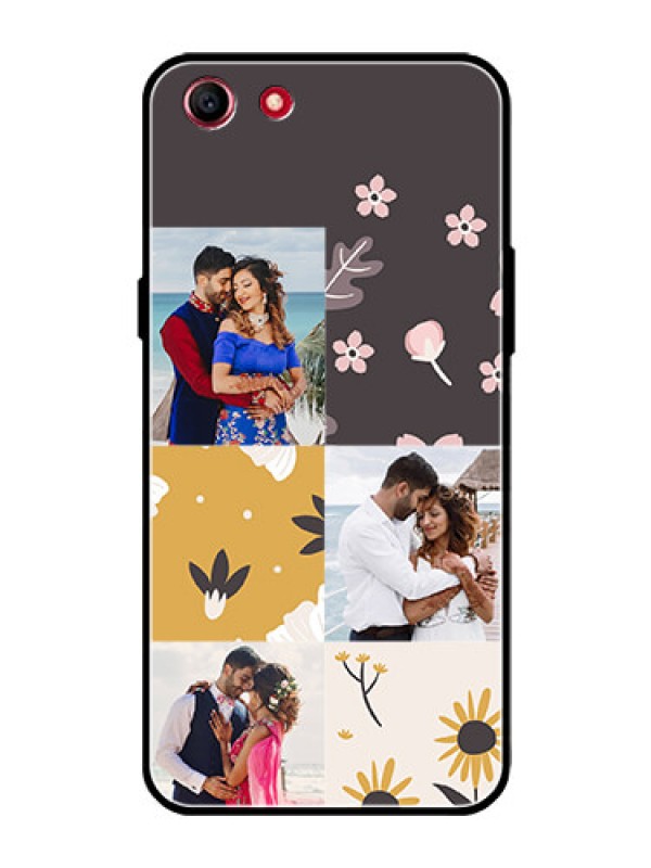 Custom Oppo A83 Photo Printing on Glass Case  - 3 Images with Floral Design