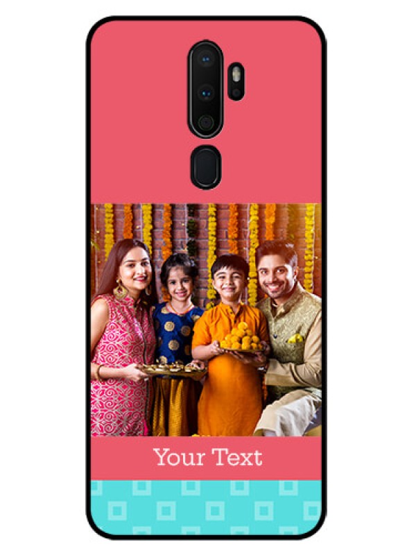 Custom Oppo A9 2020 Personalized Glass Phone Case  - Peach & Blue Color Design