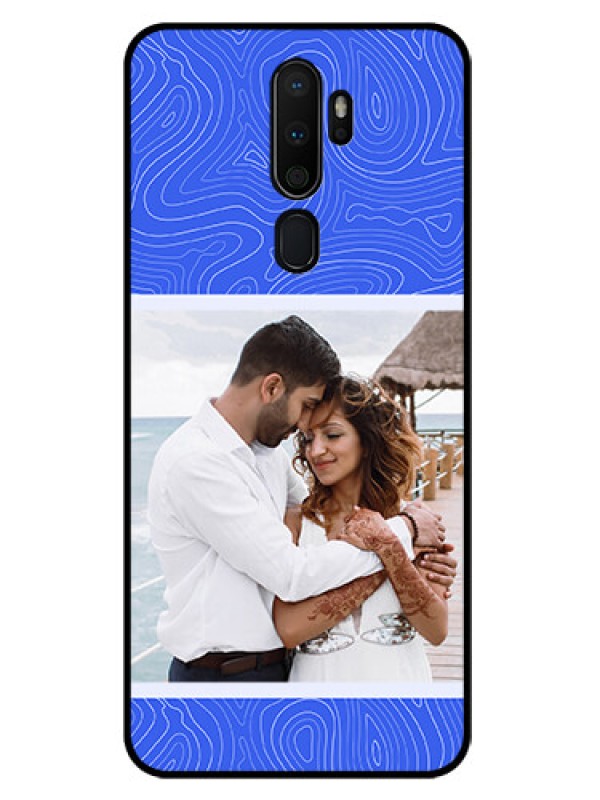 Custom Oppo A9 2020 Custom Glass Mobile Case - Curved line art with blue and white Design